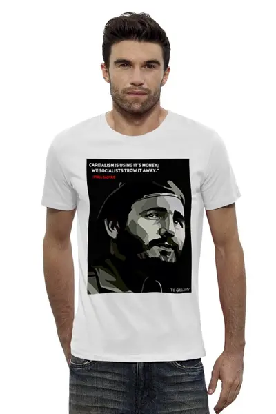 Заказать мужскую футболку в Москве. Футболка базовая Фидель Кастро от thegallery - готовые дизайны и нанесение принтов.
