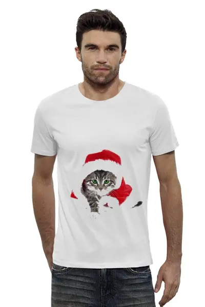 Заказать мужскую футболку в Москве. Футболка базовая happy cat от Max - готовые дизайны и нанесение принтов.