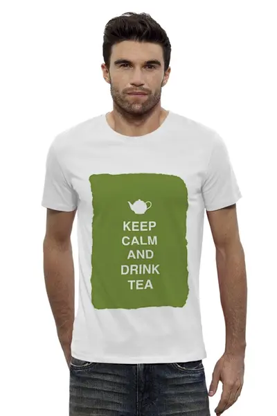 Заказать мужскую футболку в Москве. Футболка базовая Keep calm and drink tea от zen4@bk.ru - готовые дизайны и нанесение принтов.