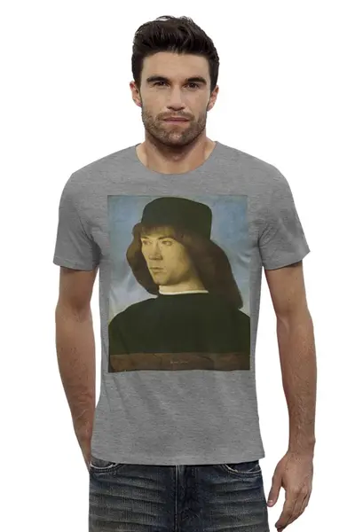 Заказать мужскую футболку в Москве. Футболка базовая Giovanni Bellini - Portrait of a Young Man от KinoArt - готовые дизайны и нанесение принтов.