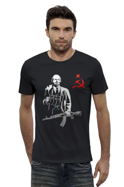 Заказать мужскую футболку в Москве. Футболка базовая Ленин Калашников АК47 от madw - готовые дизайны и нанесение принтов.
