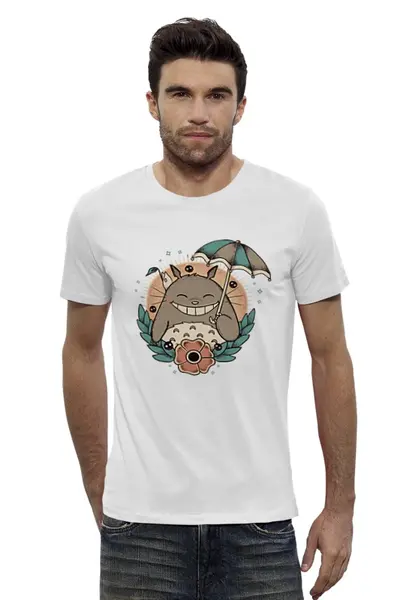 Заказать мужскую футболку в Москве. Футболка базовая Smile Totoro от skynatural - готовые дизайны и нанесение принтов.