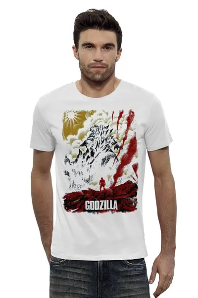 Заказать мужскую футболку в Москве. Футболка базовая Godzilla Japan от Вячеслав Дейнеко - готовые дизайны и нанесение принтов.