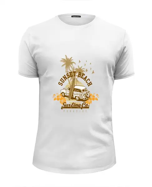 Заказать мужскую футболку в Москве. Футболка базовая Sunset Beach от denis01001 - готовые дизайны и нанесение принтов.
