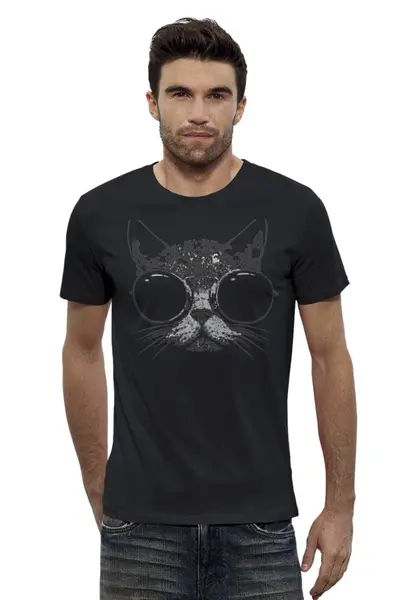 Заказать мужскую футболку в Москве. Футболка базовая Стильный кот от printik - готовые дизайны и нанесение принтов.
