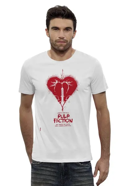 Заказать мужскую футболку в Москве. Футболка базовая Pulp Fiction - heart от KinoArt - готовые дизайны и нанесение принтов.