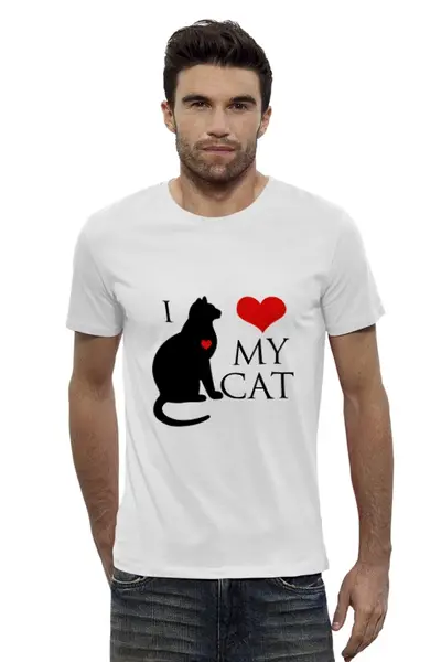 Заказать мужскую футболку в Москве. Футболка базовая Я люблю своего кота от Sheriff - готовые дизайны и нанесение принтов.