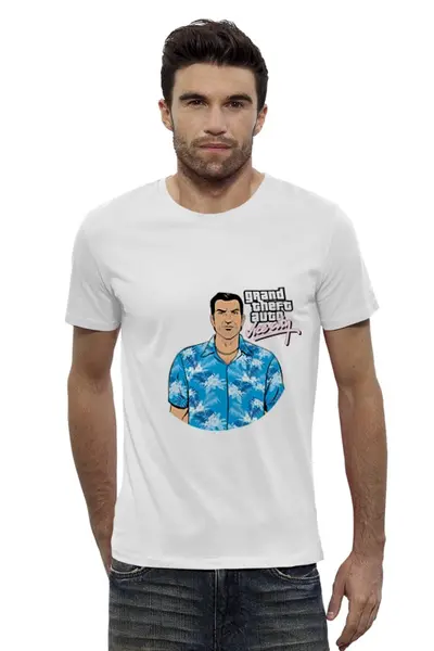 Заказать мужскую футболку в Москве. Футболка базовая Vice City GTA  от BURNSHIRTS - готовые дизайны и нанесение принтов.