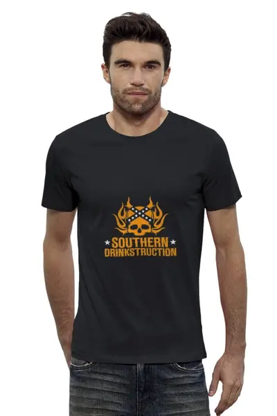 Заказать мужскую футболку в Москве. Футболка базовая southern drinkstruction от Boozzer Redneck - готовые дизайны и нанесение принтов.