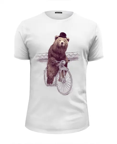 Заказать мужскую футболку в Москве. Футболка базовая Медведь на велосипеде от printik - готовые дизайны и нанесение принтов.