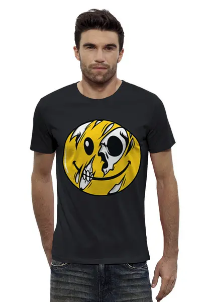 Заказать мужскую футболку в Москве. Футболка базовая skull smile от chebotaevbaks@gmail.com - готовые дизайны и нанесение принтов.