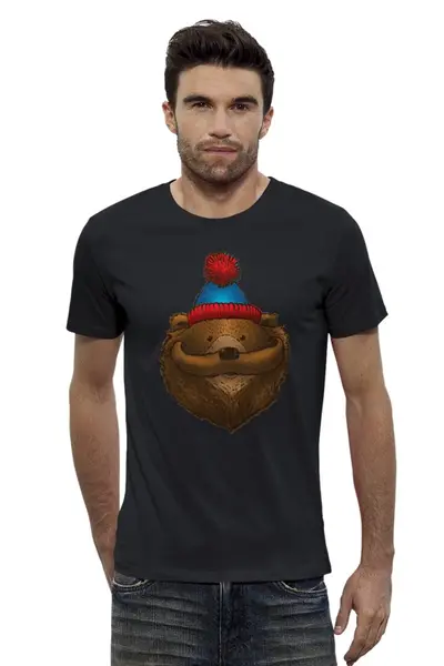 Заказать мужскую футболку в Москве. Футболка базовая Медведь с усами от printik - готовые дизайны и нанесение принтов.