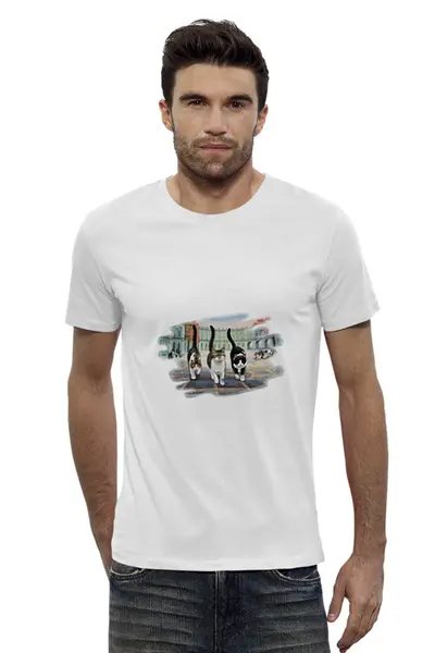Заказать мужскую футболку в Москве. Футболка базовая Кошки на прогулке от T-shirt print  - готовые дизайны и нанесение принтов.