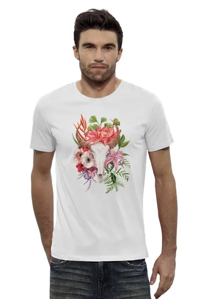 Заказать мужскую футболку в Москве. Футболка базовая Flower skull от Анна Терешина - готовые дизайны и нанесение принтов.
