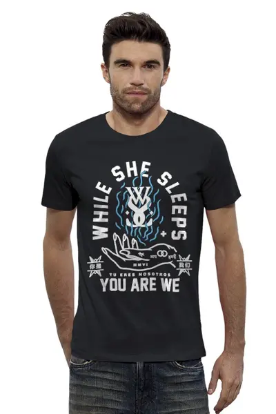 Заказать мужскую футболку в Москве. Футболка базовая While She Sleeps от geekbox - готовые дизайны и нанесение принтов.