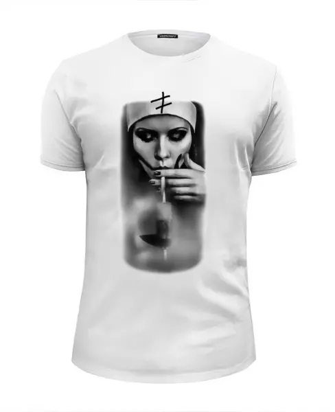 Заказать мужскую футболку в Москве. Футболка базовая Монашка от T-shirt print  - готовые дизайны и нанесение принтов.