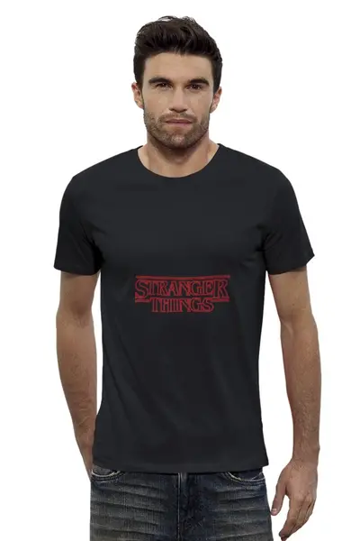 Заказать мужскую футболку в Москве. Футболка базовая Stranger Things от Alcochat - готовые дизайны и нанесение принтов.