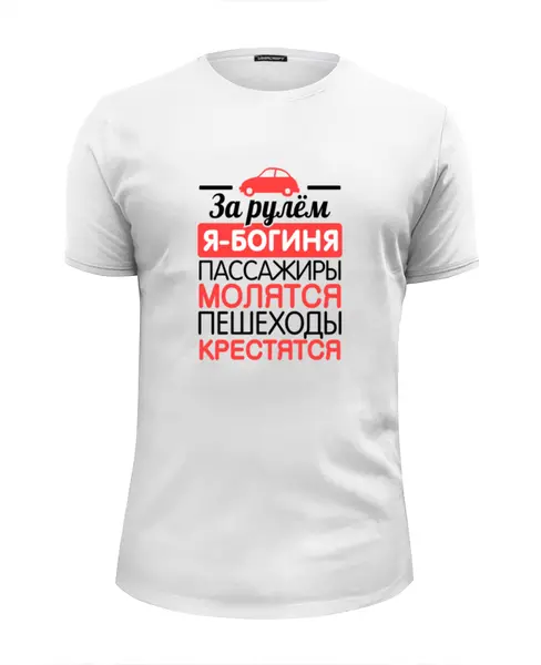 Заказать мужскую футболку в Москве. Футболка базовая За рулем я - богиня! от missdiz - готовые дизайны и нанесение принтов.