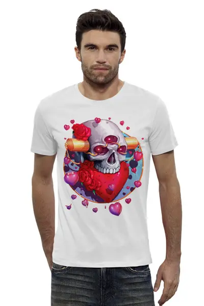 Заказать мужскую футболку в Москве. Футболка базовая Heart Skull от Дана Столыпина - готовые дизайны и нанесение принтов.