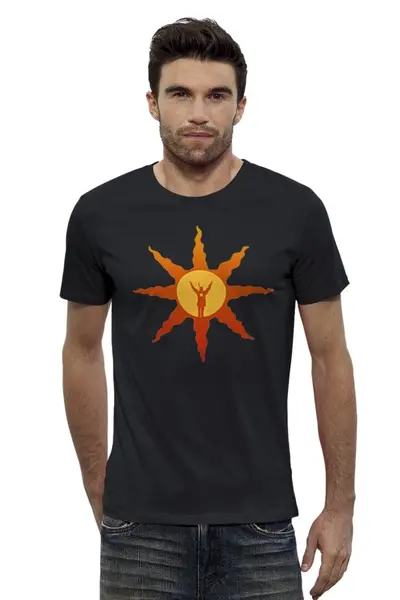 Заказать мужскую футболку в Москве. Футболка базовая dark souls sun от cherdantcev - готовые дизайны и нанесение принтов.