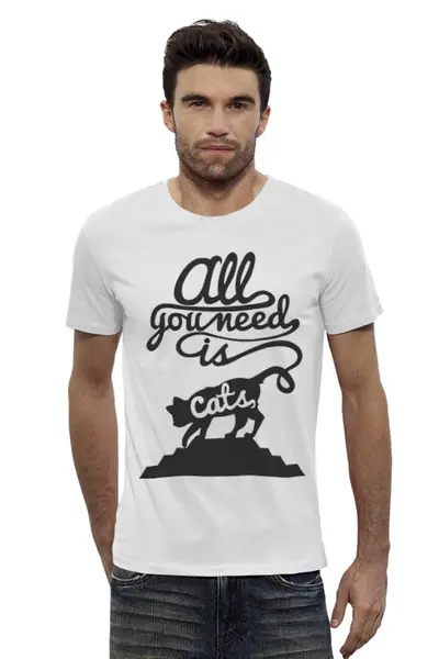 Заказать мужскую футболку в Москве. Футболка базовая Котик от CoolDesign - готовые дизайны и нанесение принтов.