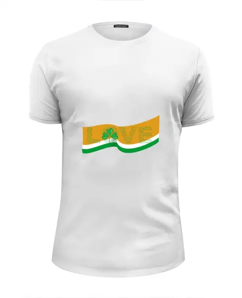 Заказать мужскую футболку в Москве. Футболка базовая Love с ирландским флагом от Отрисовка Векторная - готовые дизайны и нанесение принтов.