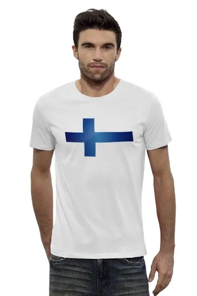Заказать мужскую футболку в Москве. Футболка базовая Флаг Финляндии от Mister Lunatic - готовые дизайны и нанесение принтов.