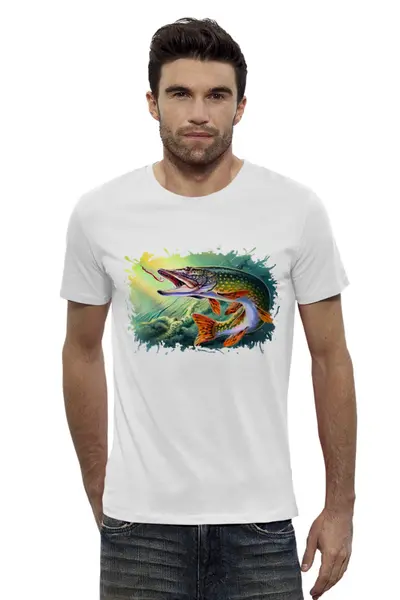 Заказать мужскую футболку в Москве. Футболка базовая Большая рыбка от T-shirt print  - готовые дизайны и нанесение принтов.