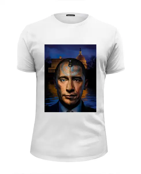 Заказать мужскую футболку в Москве. Футболка базовая Путин vs Обама от Just kidding - готовые дизайны и нанесение принтов.