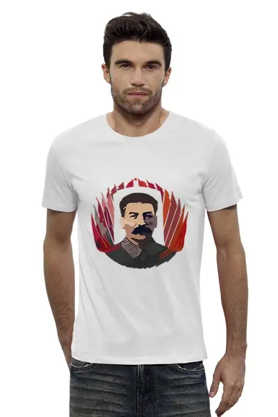 Заказать мужскую футболку в Москве. Футболка базовая Сталин  от Картинки на грудь - готовые дизайны и нанесение принтов.