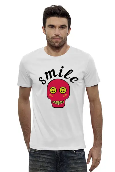 Заказать мужскую футболку в Москве. Футболка базовая smile от mimiart  - готовые дизайны и нанесение принтов.