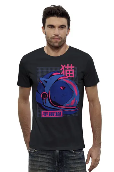 Заказать мужскую футболку в Москве. Футболка базовая Glitch Space Cat от Павел Павел - готовые дизайны и нанесение принтов.
