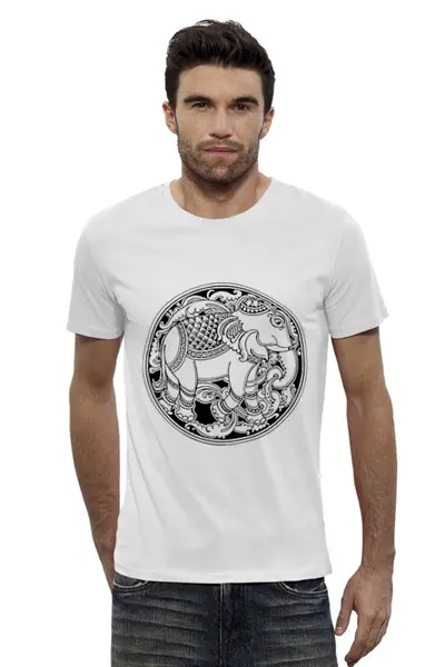 Заказать мужскую футболку в Москве. Футболка базовая Индийский слон от BeliySlon - готовые дизайны и нанесение принтов.