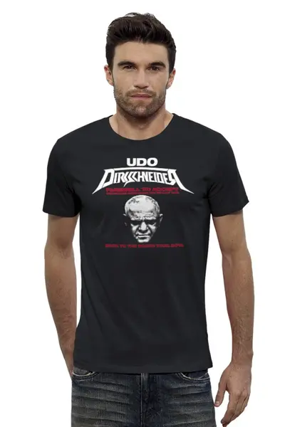 Заказать мужскую футболку в Москве. Футболка базовая Udo Dirkschneider от Leichenwagen - готовые дизайны и нанесение принтов.