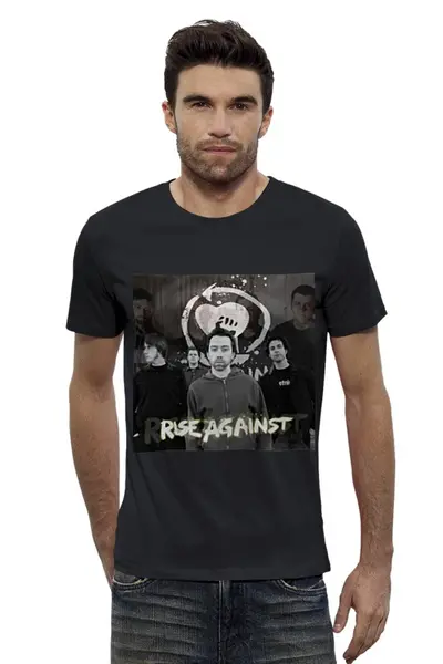 Заказать мужскую футболку в Москве. Футболка базовая Rise Against - photo от Денис - готовые дизайны и нанесение принтов.