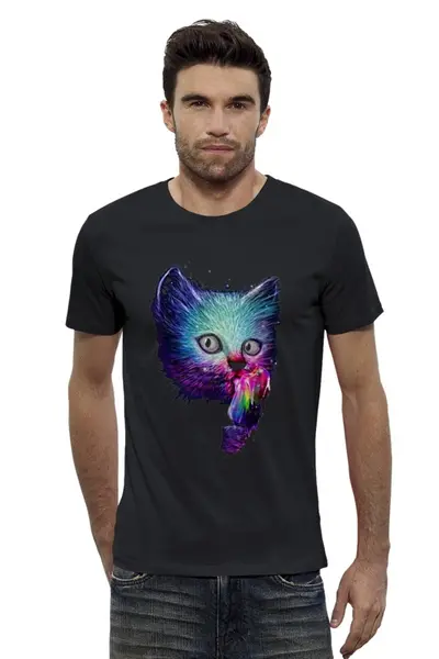 Заказать мужскую футболку в Москве. Футболка базовая Swag cat от Sergio Happy - готовые дизайны и нанесение принтов.