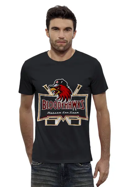 Заказать мужскую футболку в Москве. Футболка базовая BloodyHawks от Рустам Юсупов - готовые дизайны и нанесение принтов.