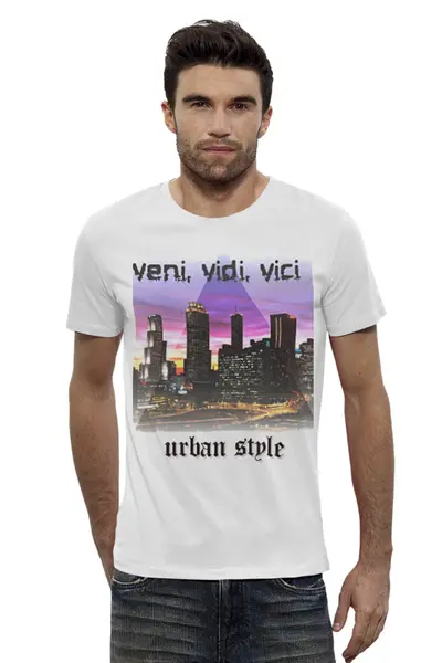 Заказать мужскую футболку в Москве. Футболка базовая Veni, vidi, vici  от sarafanshop - готовые дизайны и нанесение принтов.