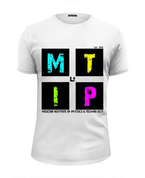 Заказать мужскую футболку в Москве. Футболка базовая MIPT "ROUND" белая от Илья Какурин - готовые дизайны и нанесение принтов.