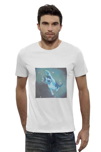 Заказать мужскую футболку в Москве. Футболка базовая SpaceCat от brahman - готовые дизайны и нанесение принтов.