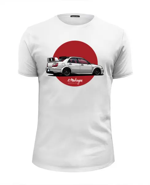 Заказать мужскую футболку в Москве. Футболка базовая Subaru STI от Oleg Markaryan - готовые дизайны и нанесение принтов.