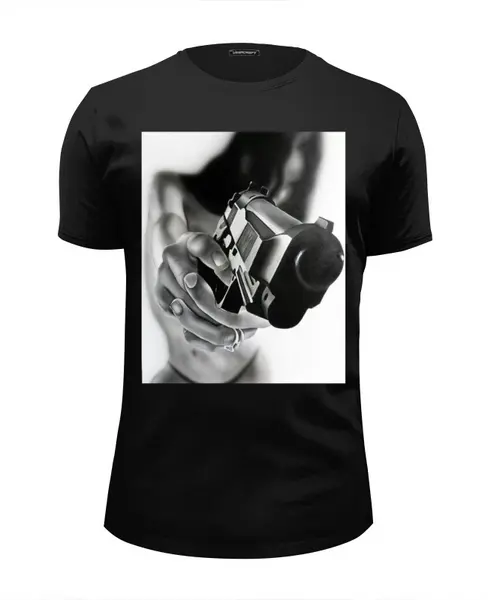 Заказать мужскую футболку в Москве. Футболка базовая Пистолет от Никита Коледенков - готовые дизайны и нанесение принтов.