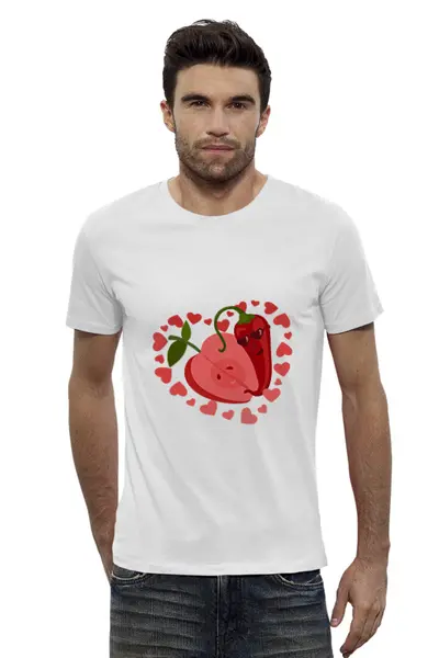 Заказать мужскую футболку в Москве. Футболка базовая перчик и яблочко от надежда печникова - готовые дизайны и нанесение принтов.