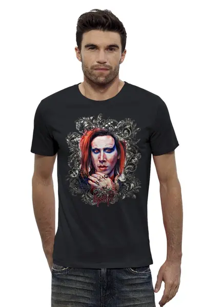 Заказать мужскую футболку в Москве. Футболка базовая Marilyn Manson от Инна Вольвак - готовые дизайны и нанесение принтов.