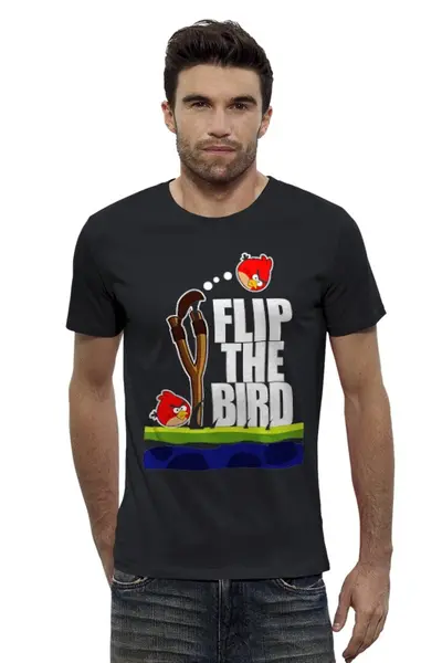 Заказать мужскую футболку в Москве. Футболка базовая Flip The Bird от game-fan - готовые дизайны и нанесение принтов.