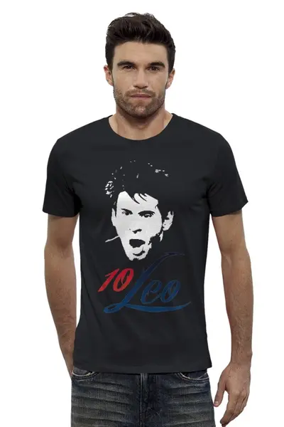 Заказать мужскую футболку в Москве. Футболка базовая Лео Месси от dobryidesign - готовые дизайны и нанесение принтов.