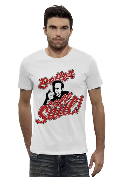 Заказать мужскую футболку в Москве. Футболка базовая Better Call Saul от gopotol - готовые дизайны и нанесение принтов.