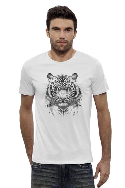 Заказать мужскую футболку в Москве. Футболка базовая Голова тигра от Media M  - готовые дизайны и нанесение принтов.