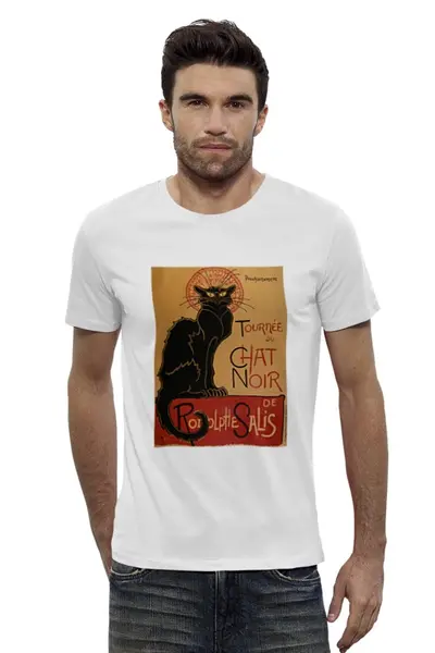 Заказать мужскую футболку в Москве. Футболка базовая Чёрный кот. CHAT NOIR. от Виктор Гришин - готовые дизайны и нанесение принтов.