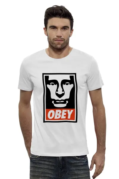 Заказать мужскую футболку в Москве. Футболка базовая Putin OBEY от LINGAM ART | lingam.ord@gmail.com - готовые дизайны и нанесение принтов.